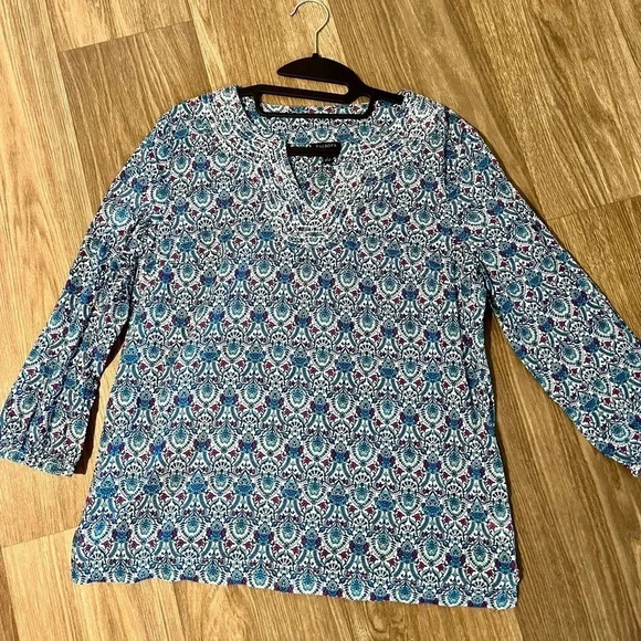 Talbots Blue Floral Popover Size Small - Picture 1 of 9